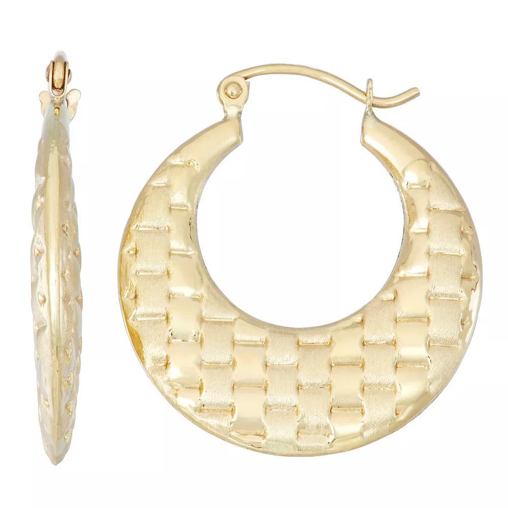 14k Gold Textured Hoop Earrings, Women's Product Image