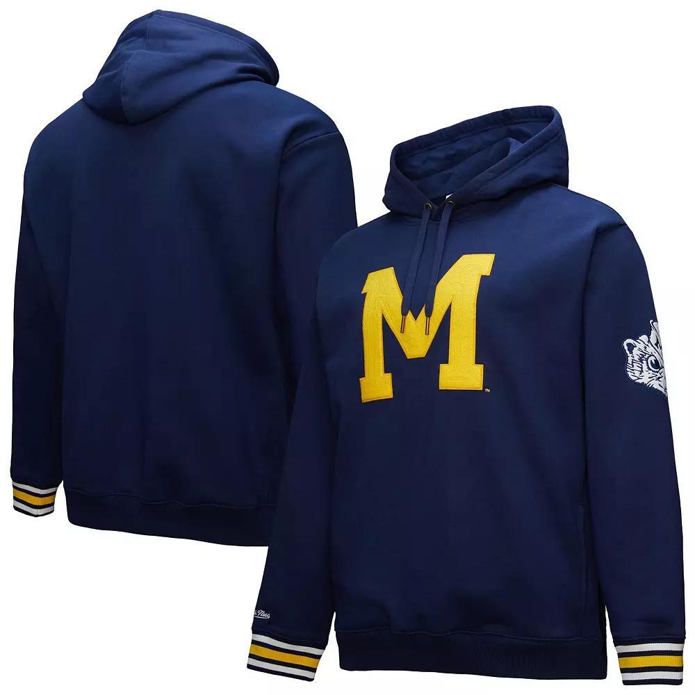 Men's Mitchell & Ness Navy Michigan Wolverines Chainstich Fleece Pullover Hoodie, Size: Small, Blue Product Image