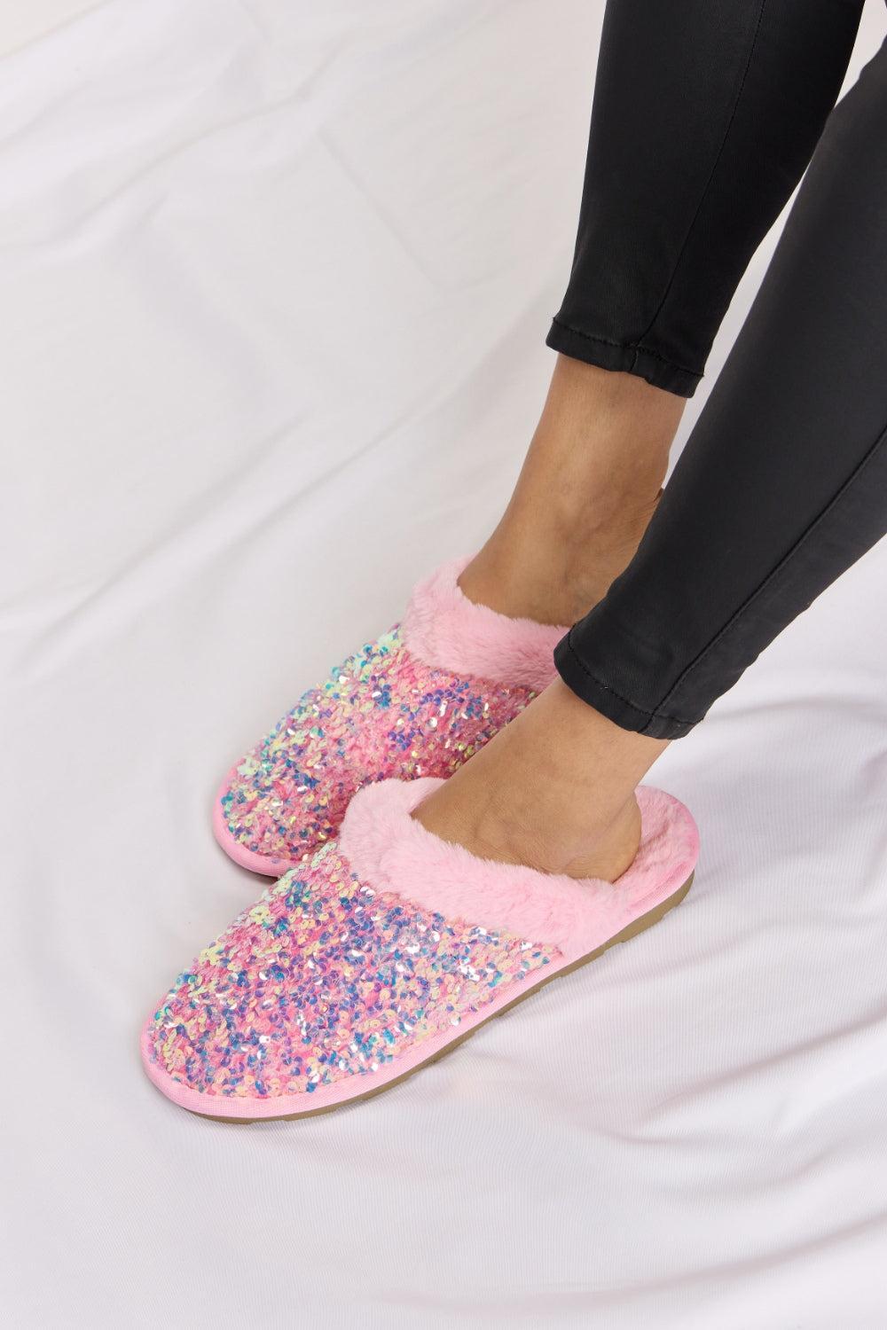 Pink Sequin Plush Slippers Product Image