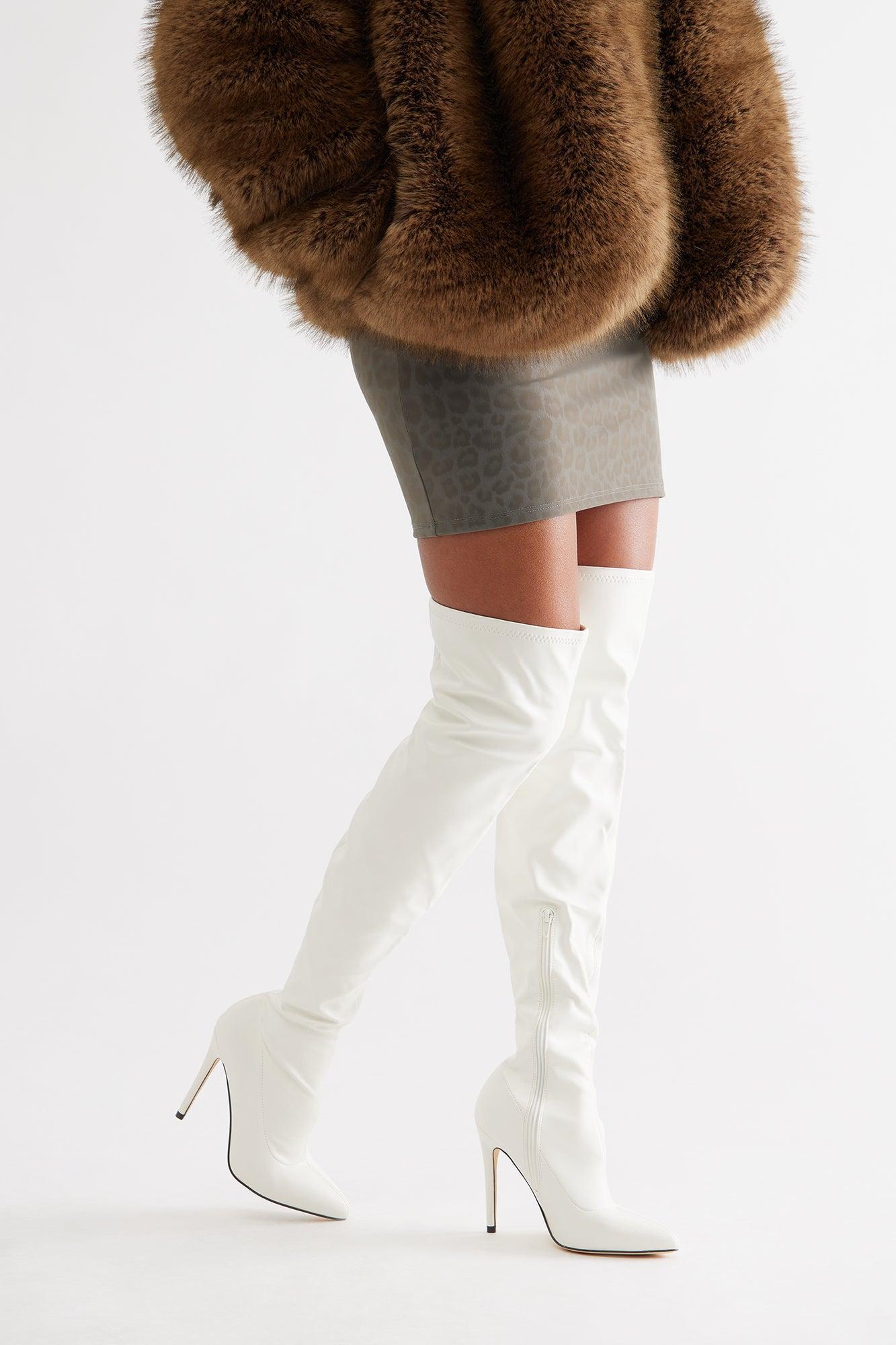 Gyra Thigh High Boots - White Product Image