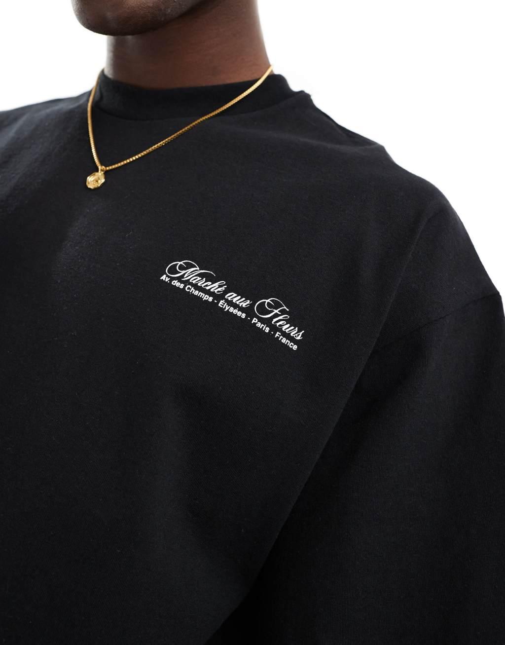 Selected Homme oversized heavy weight t-shirt with floral backprint in black Product Image