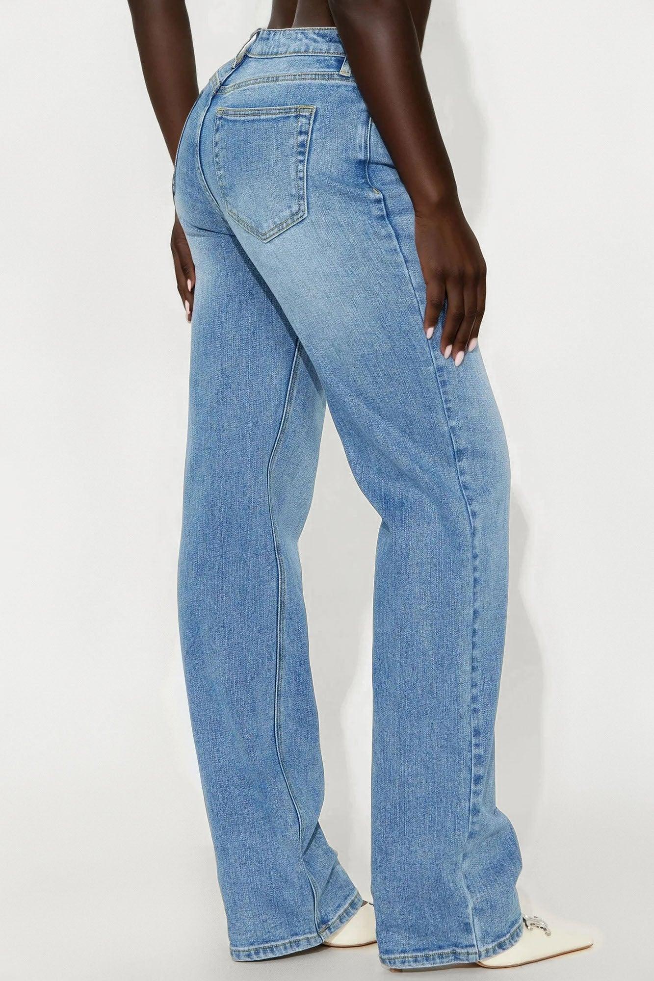 Tall Be Authentic Slouchy Stretch Straight Leg Jeans - Medium Blue Wash Product Image