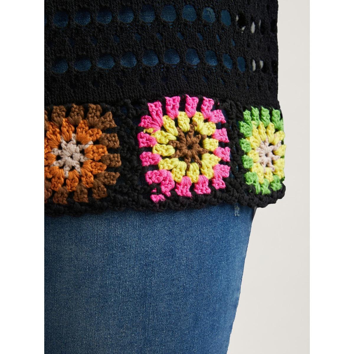 Plus Size Hand Crochet Floral Cut-Out Pullover Black Women Casual Long Sleeve Round Neck Everyday Pullovers BloomChic 22-24/3X Product Image