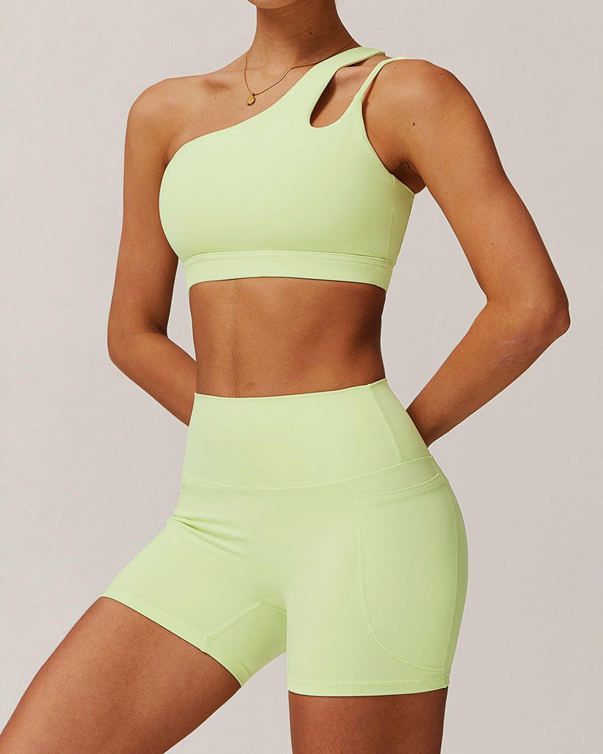 Green Pocket High Waisted Yoga Shorts Product Image