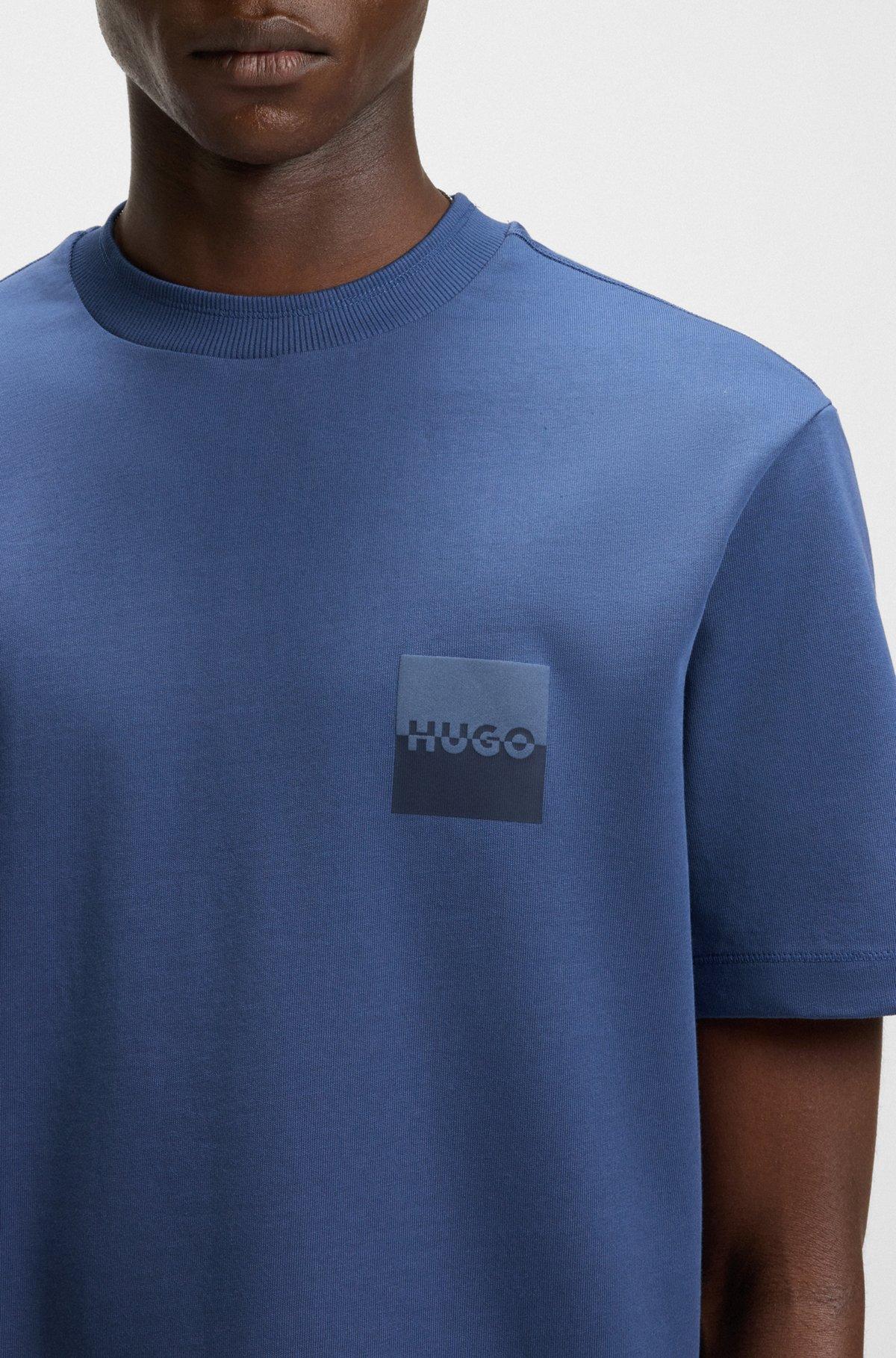 HUGO - Relaxed-fit T-shirt in cotton with split logos - Blue Product Image