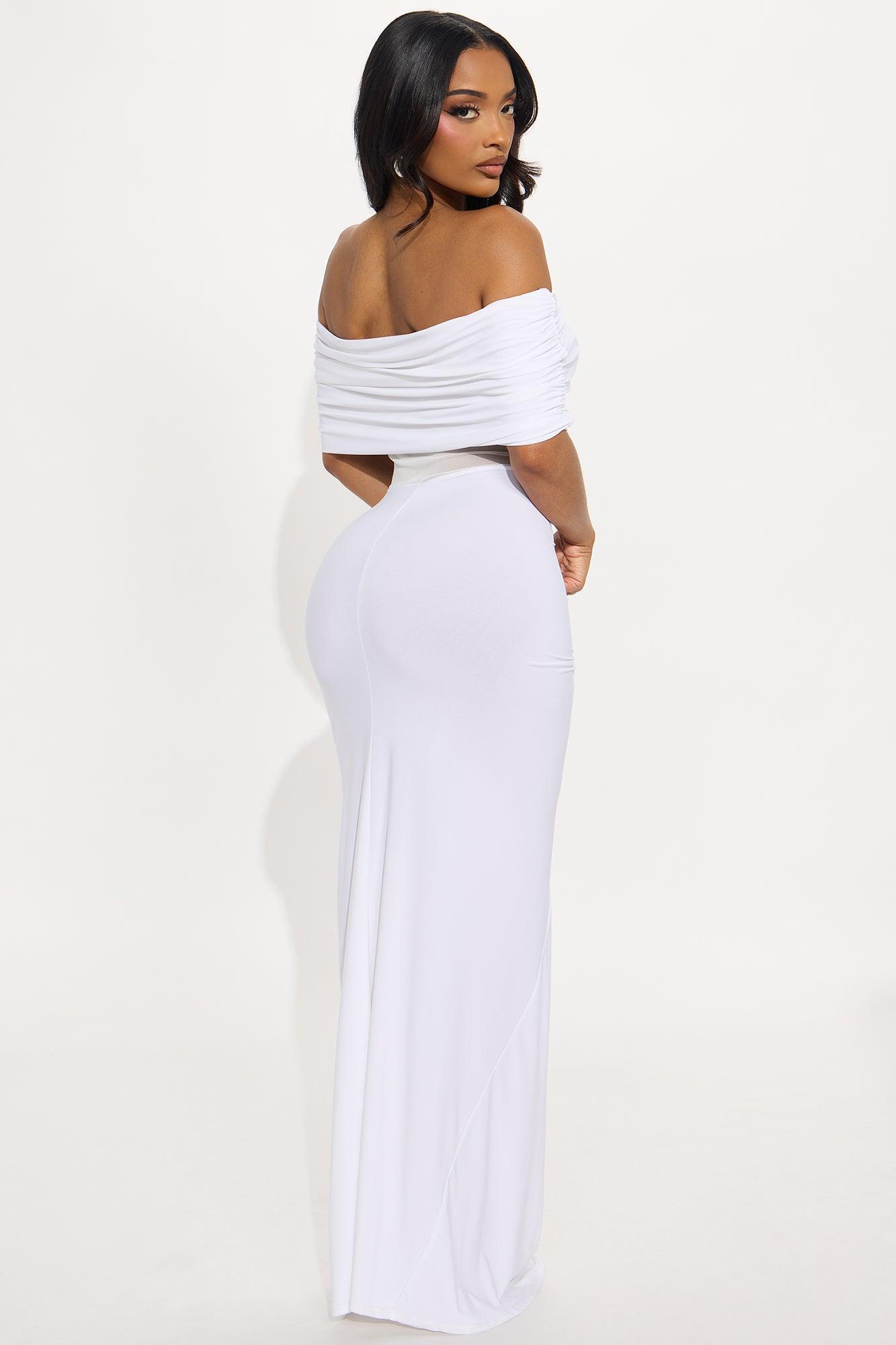 Jesika Ruched Off Shoulder Maxi Dress - White Product Image