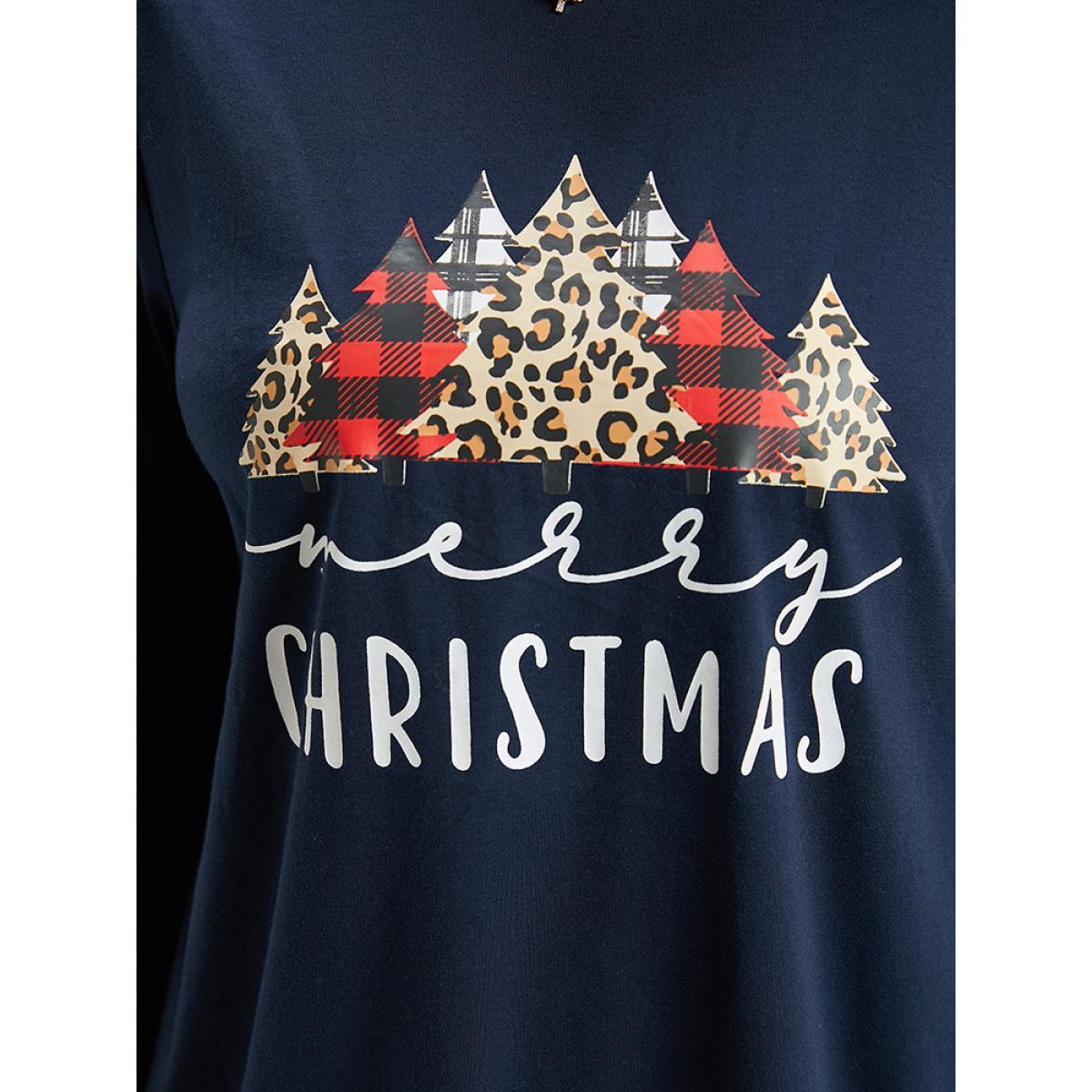 Plus Size Christmas Trees Letter Print Round Neck T-shirt Indigo Women Casual Printed Christmas Festival-Christmas T-shirts BloomChic 12/L Product Image