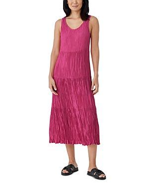 Eileen Fisher Crinkle Silk Tiered Midi Dress Product Image