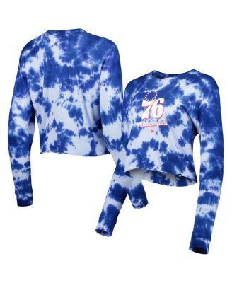 Women's New Era Royal Philadelphia 76ers Tie Dye Cropped Long Sleeve T-Shirt, Size: XL, 76r Blue Product Image