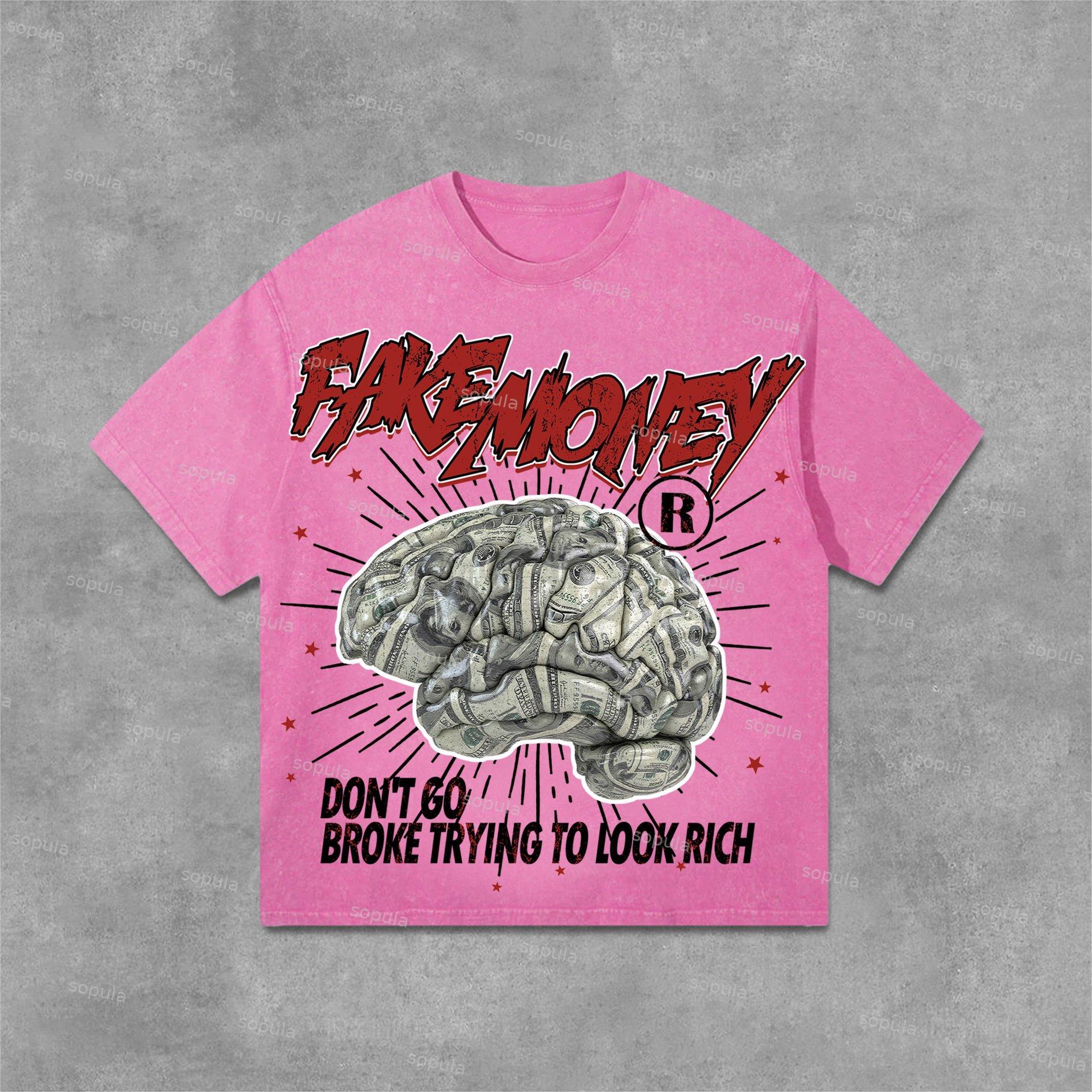 Sopula Don't Go Broke Trying To Look Rich Graphic Print Acid Washed T-Shirt Product Image