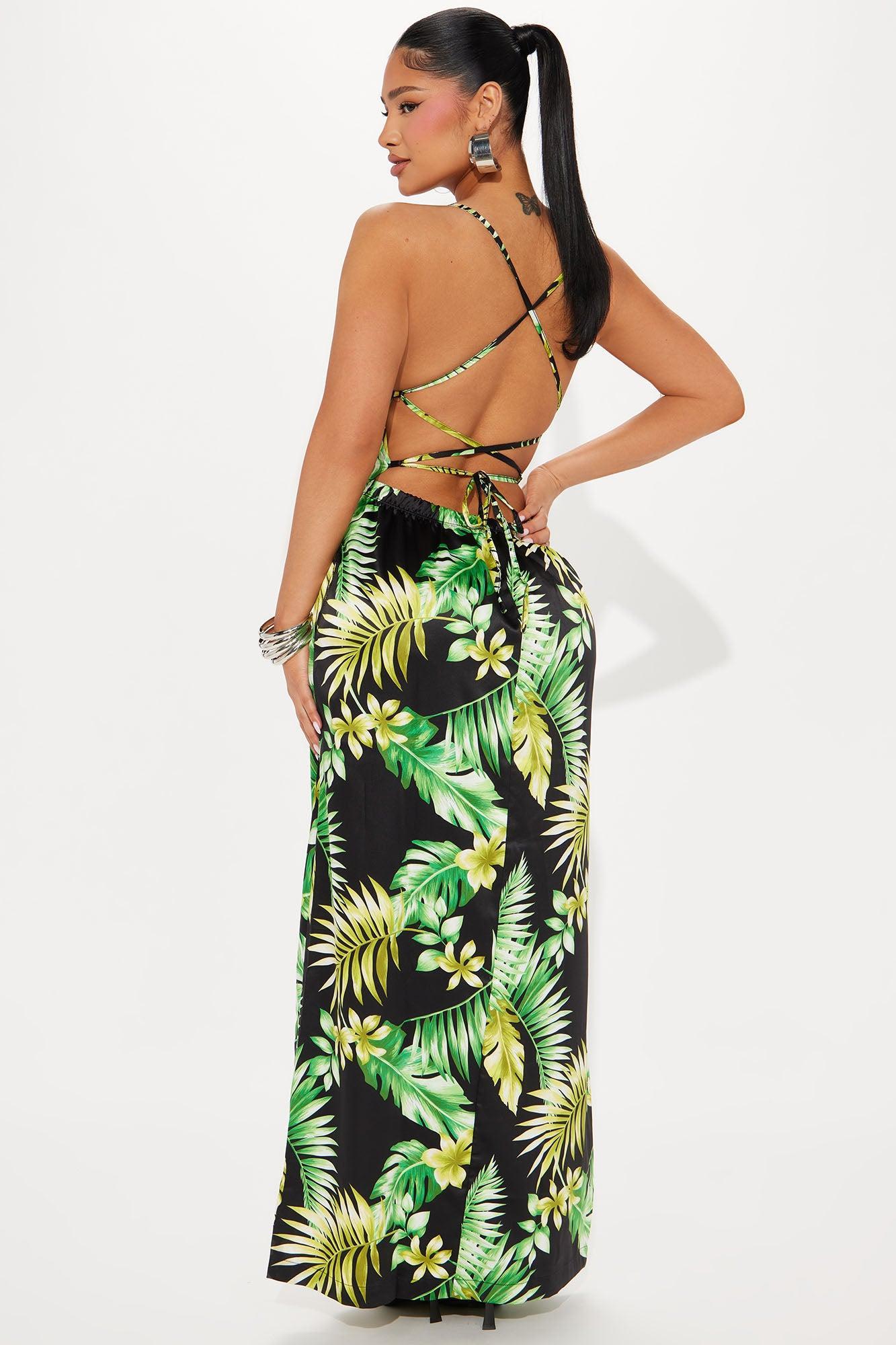 Palm Perfection Satin Maxi Dress - Black/combo Product Image