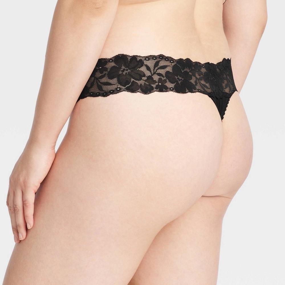 Women's Cotton Comfort Thong Underwear - Auden™ Black S: Mid Rise, Lace, Pull-On, Lightweight Fabric Product Image
