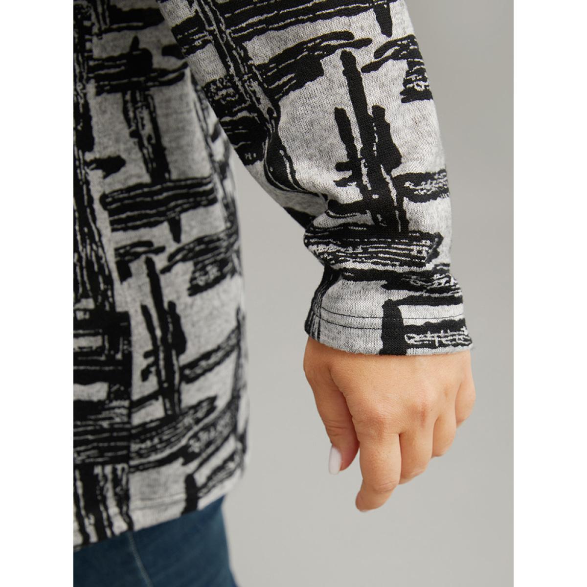 Plus Size Plaid Graffiti Round Neck T-shirt DimGray Women Casual Printed Graffiti Round Neck Dailywear T-shirts BloomChic 10/M Product Image