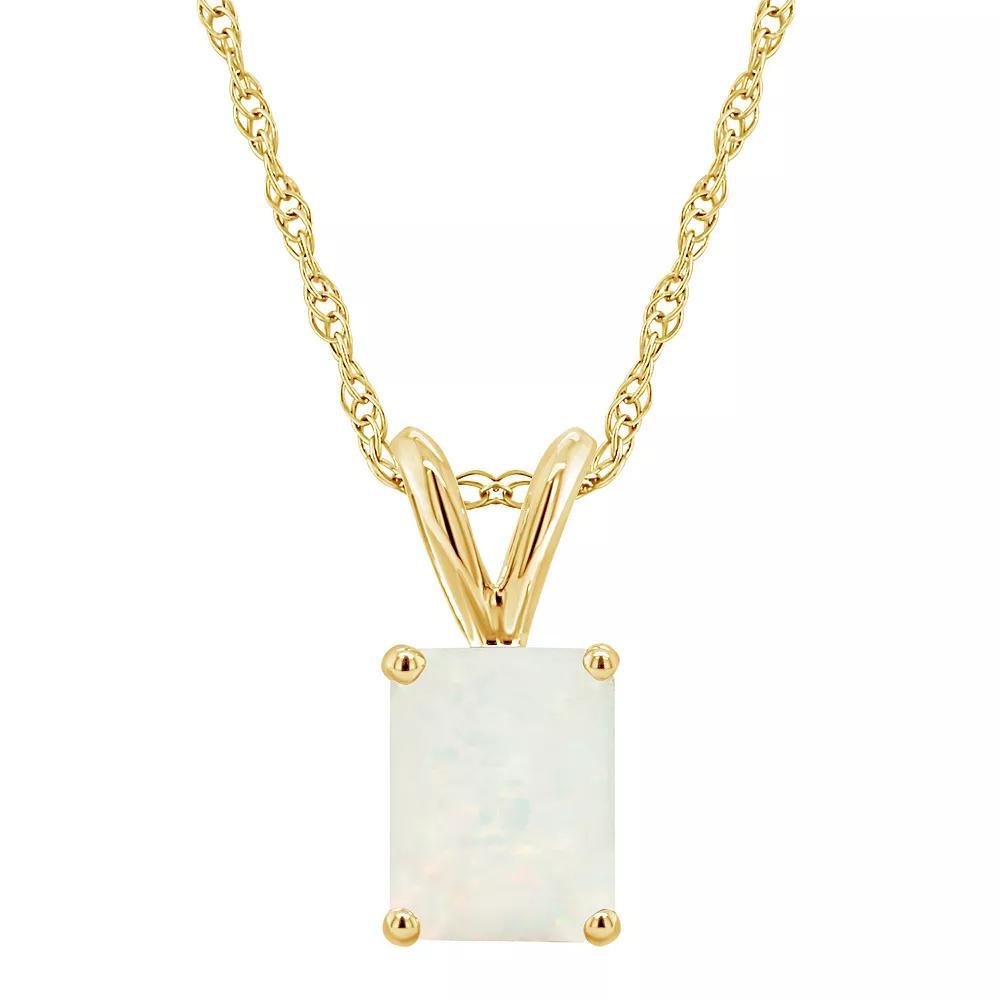 Celebration Gems 14k Gold Emerald Cut White Opal Pendant Necklace, Women's, Size: 18" Product Image