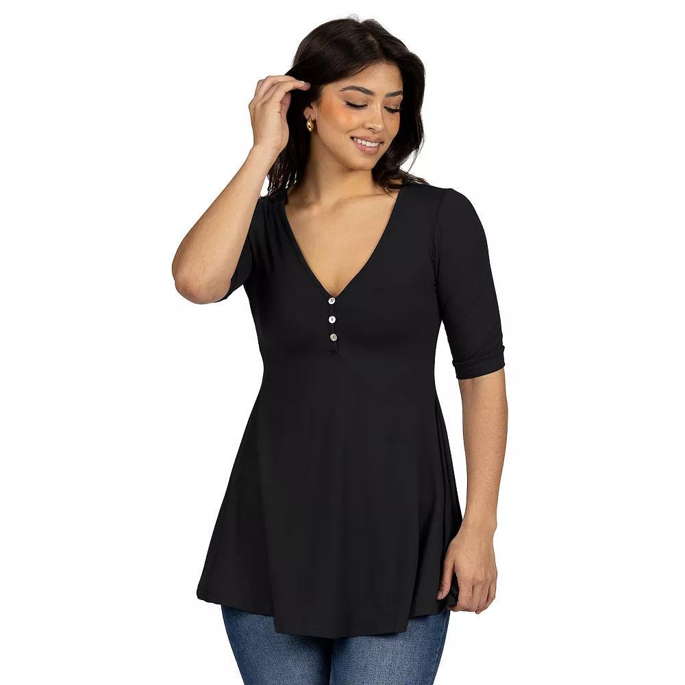 Women's 24seven Comfort Apparel Short Sleeve Tunic Top with Button Detail, Size: Small, Brown Product Image