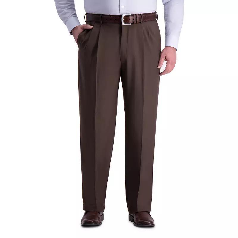 Big & Tall Haggar Premium Comfort Classic-Fit Pleated Hidden Expandable Waistband Dress Pants, Mens Dark Brown Product Image