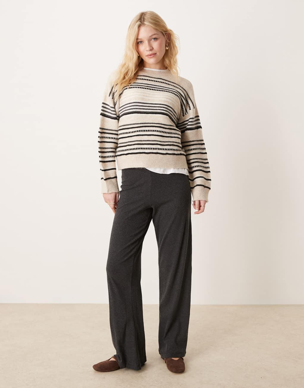 ASOS DESIGN textured knit sweater in ecru stripe Product Image