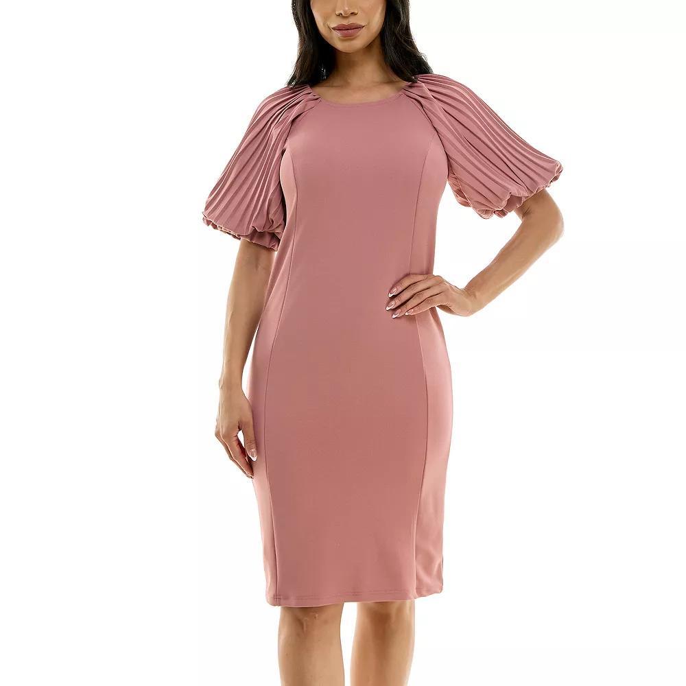 Women's Nina Leonard Pleated Puff Sleeve Dress, Size: Small, Dusty Pink Product Image