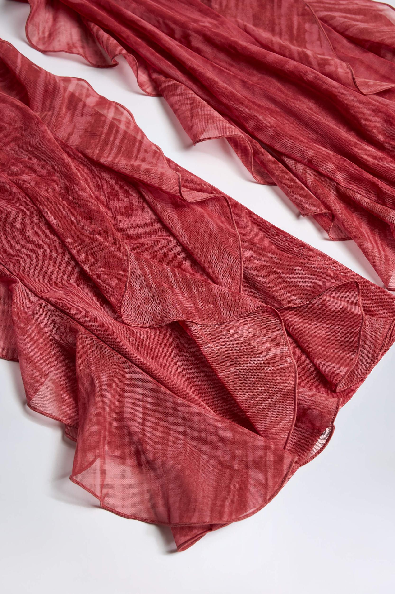 Ruffled Mid-Rise Flared Trousers in Red Print Product Image