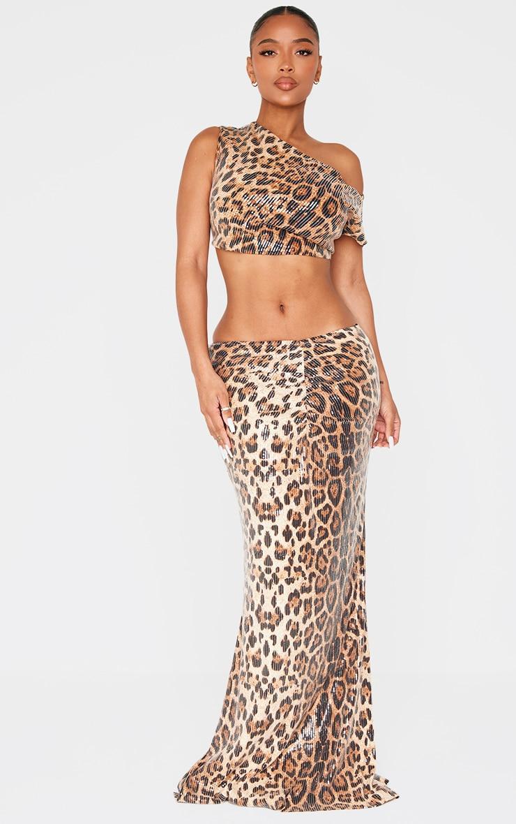 Shape Leopard Print Ruched Front Maxi Skirt Product Image