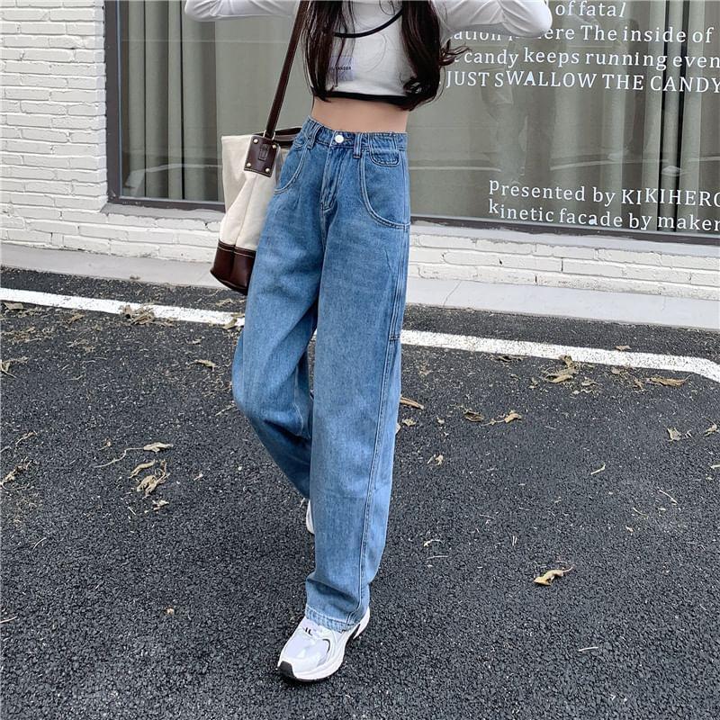 High Waist Washed Baggy Jeans Product Image