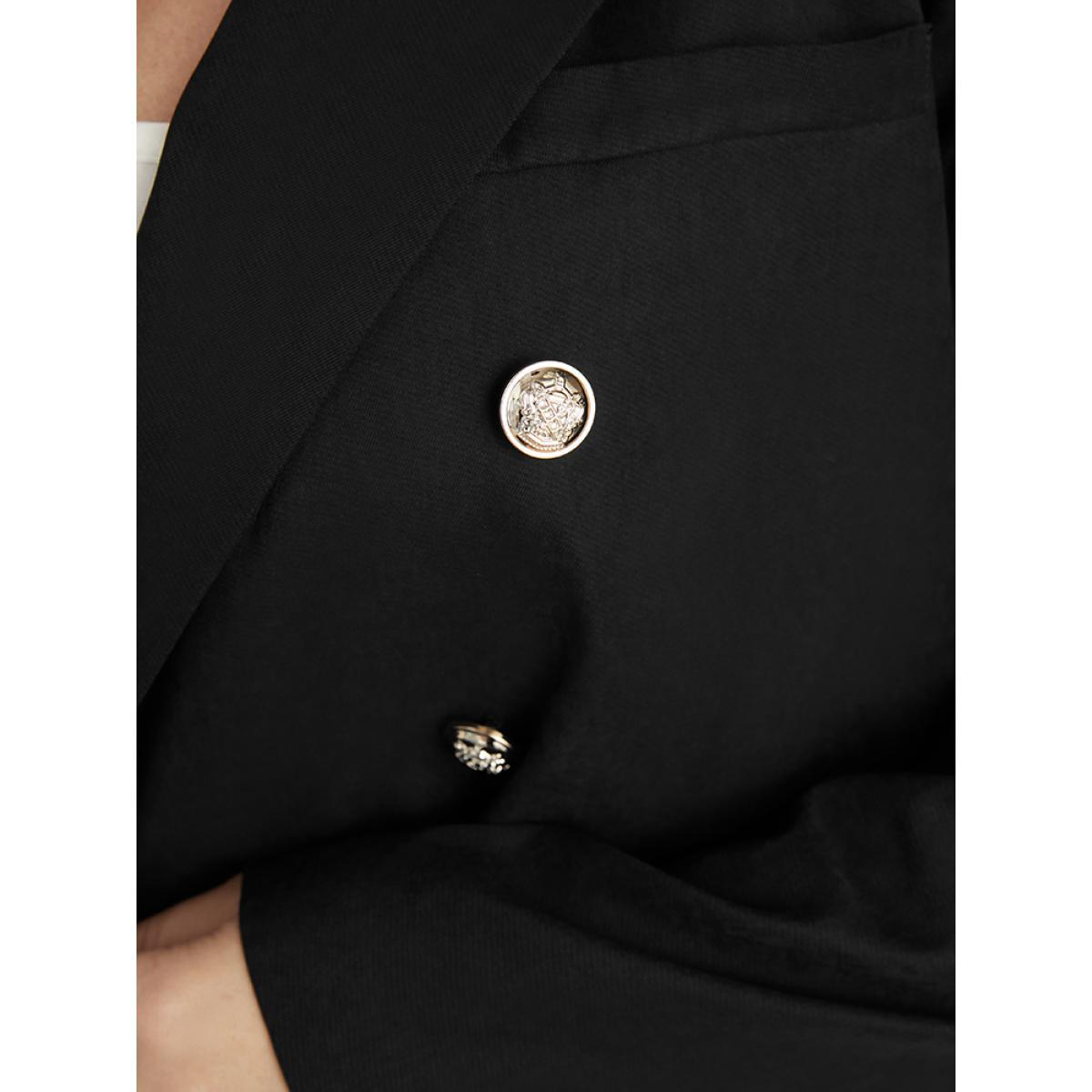 Plus Size Solid Button Up Suit Collar Blazer Black Women Work Plain Button Sleeve Long Sleeve Suit Collar 28/5X Office Blazers BloomChic Product Image