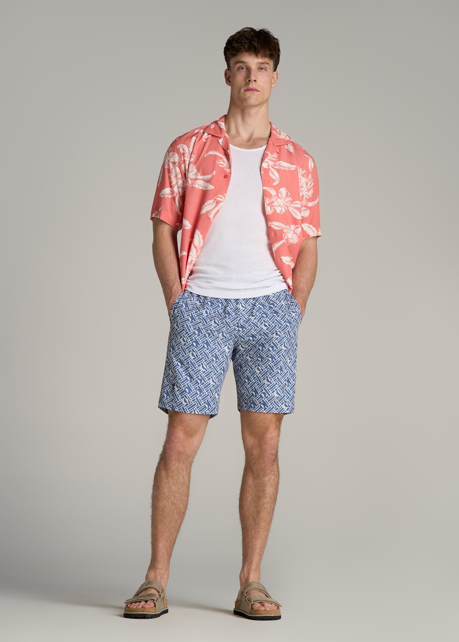Volley Swim Shorts for Tall Men in Mid Blue Abstract Product Image