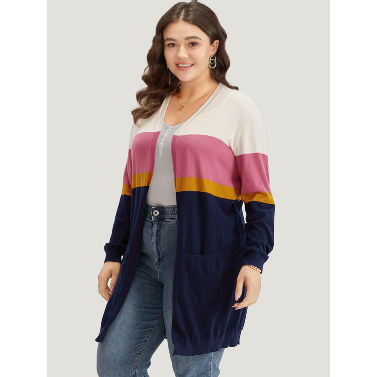 Plus Size Supersoft Essentials Contrast Open Front Tunic Cardigan Multicolor Women Casual Loose Long Sleeve Dailywear Cardigans BloomChic 30/6X Product Image