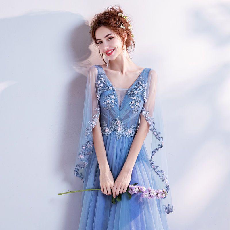 Flower Embroidered Sleeveless Evening Gown Product Image