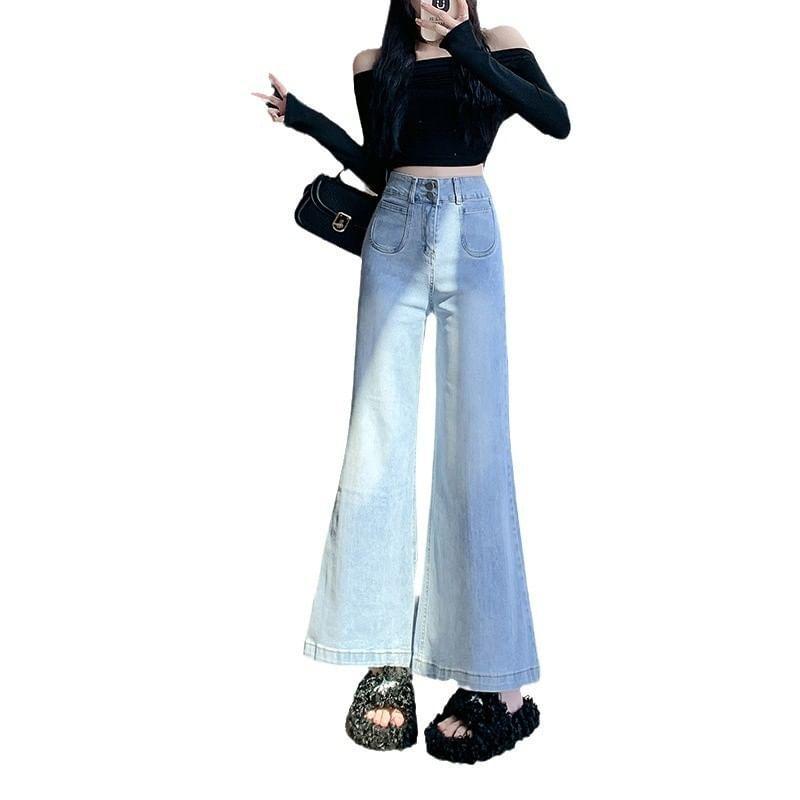 High Rise Washed Crop Wide Leg Jeans Product Image