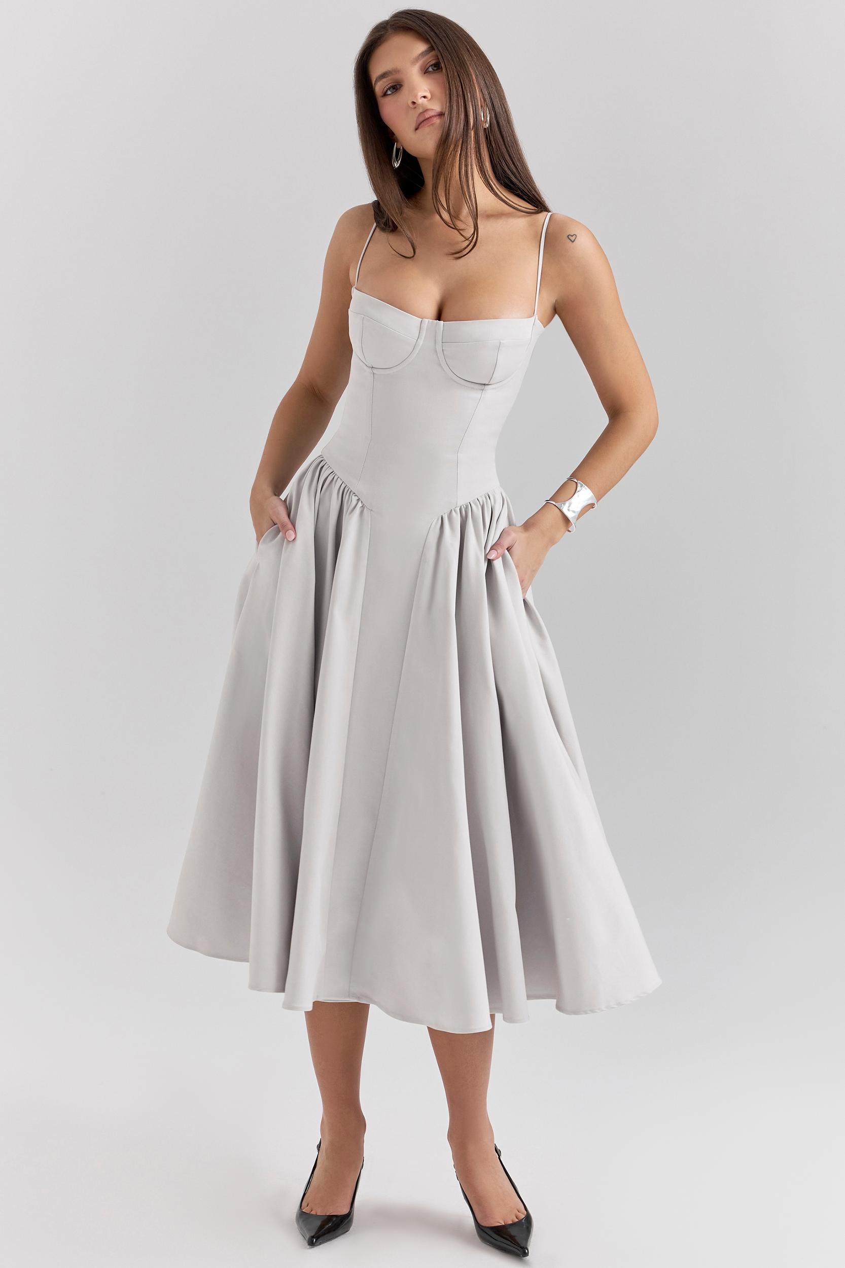Samaria  dove grey corset midi dress Product Image