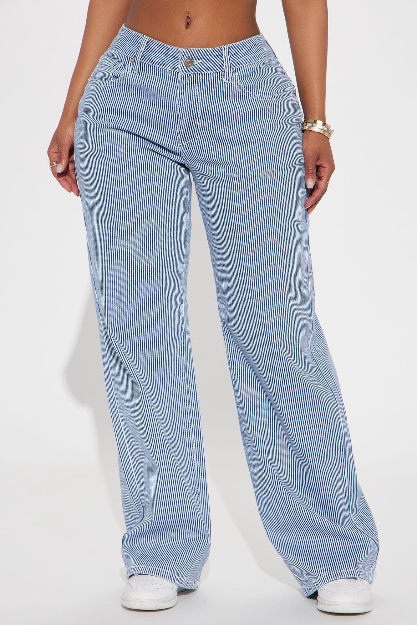 Jayleen Striped Baggy Jeans - Medium Wash Product Image