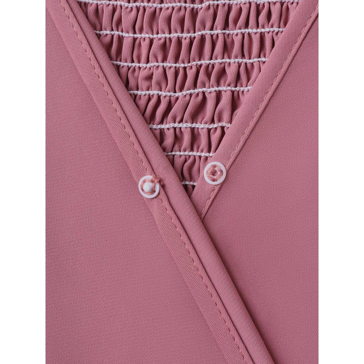 Plus Size Flutter Sleeve Lace Stretchy Waist Midi Dress DustyPink Women Elegant Woven ribbon&lace trim Overlap Collar Short sleeve Curvy BloomChic 18-20/2X Product Image