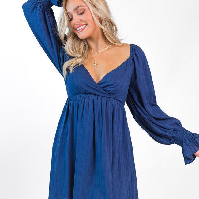 Just You Wait Navy Surplice Neckline Mini Dress FINAL SALE Product Image