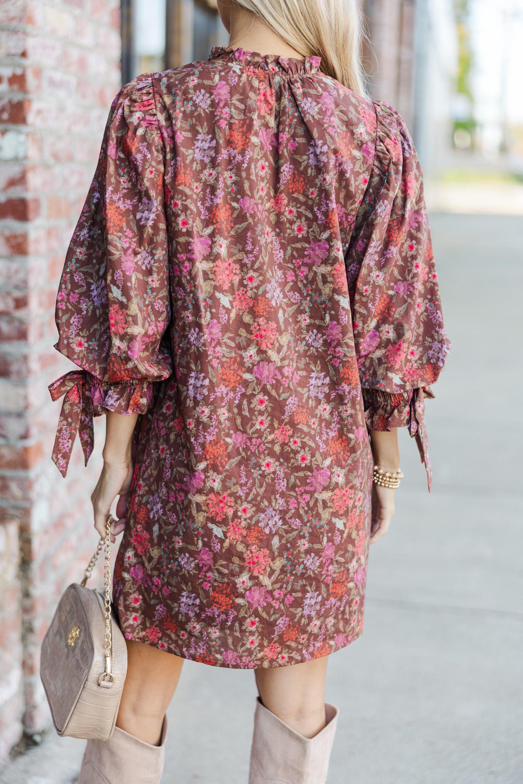 Take My Word Brown Ditsy Floral Dress Female Product Image