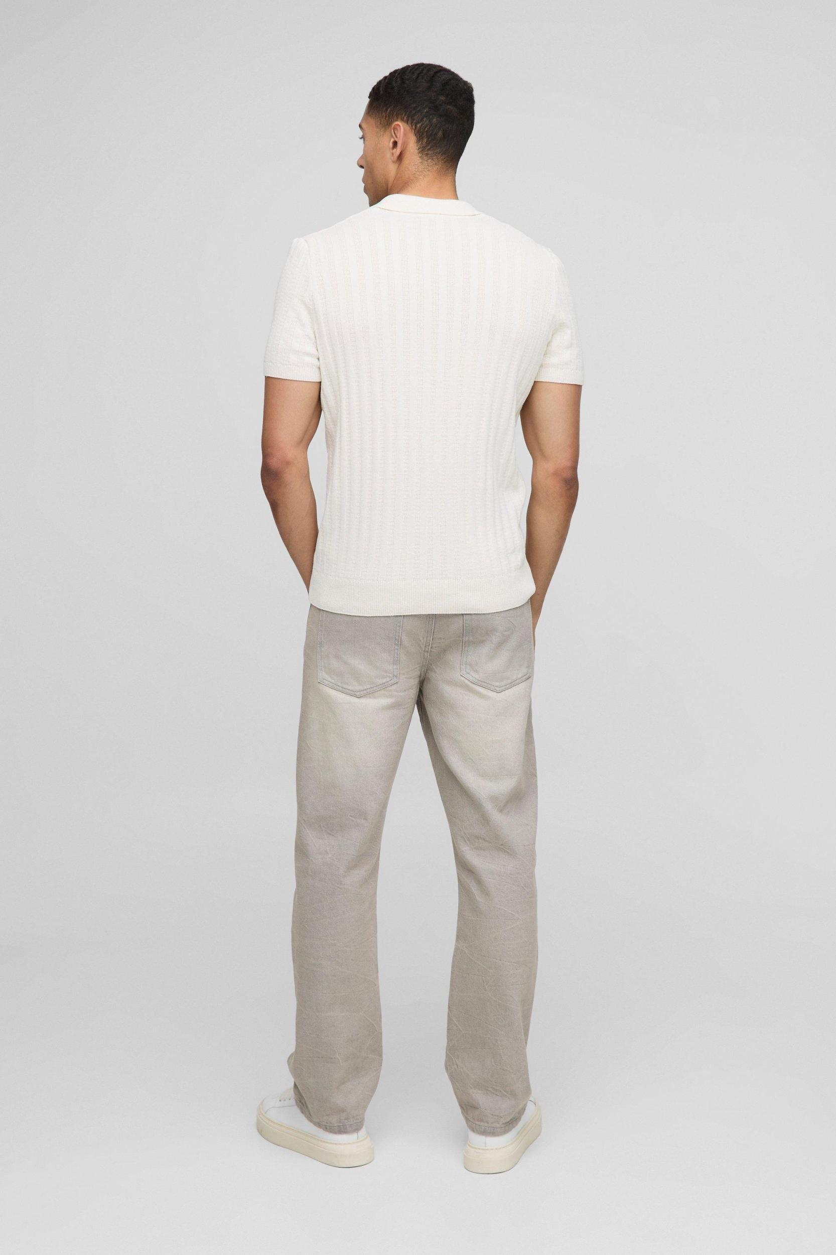 Regular Ribbed Panel Knitted Polo | boohooMAN USA Product Image