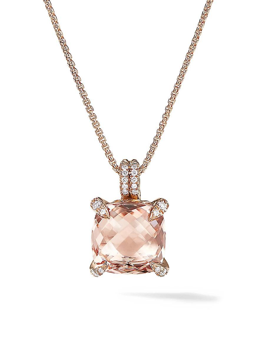 Womens Chatelaine Pendant Necklace in 18K Rose Gold with Morganite and Diamonds, 11mm Product Image