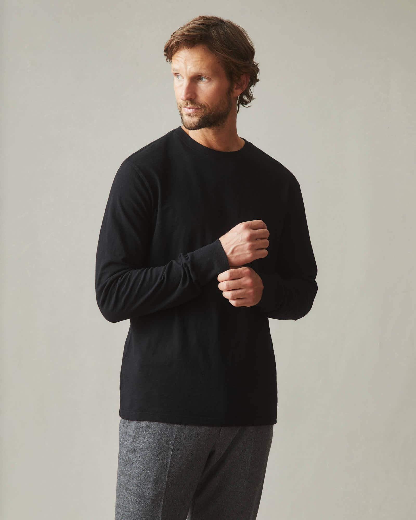 Men's Premium Slub Crew Long Sleeve Tee - Black Male Product Image