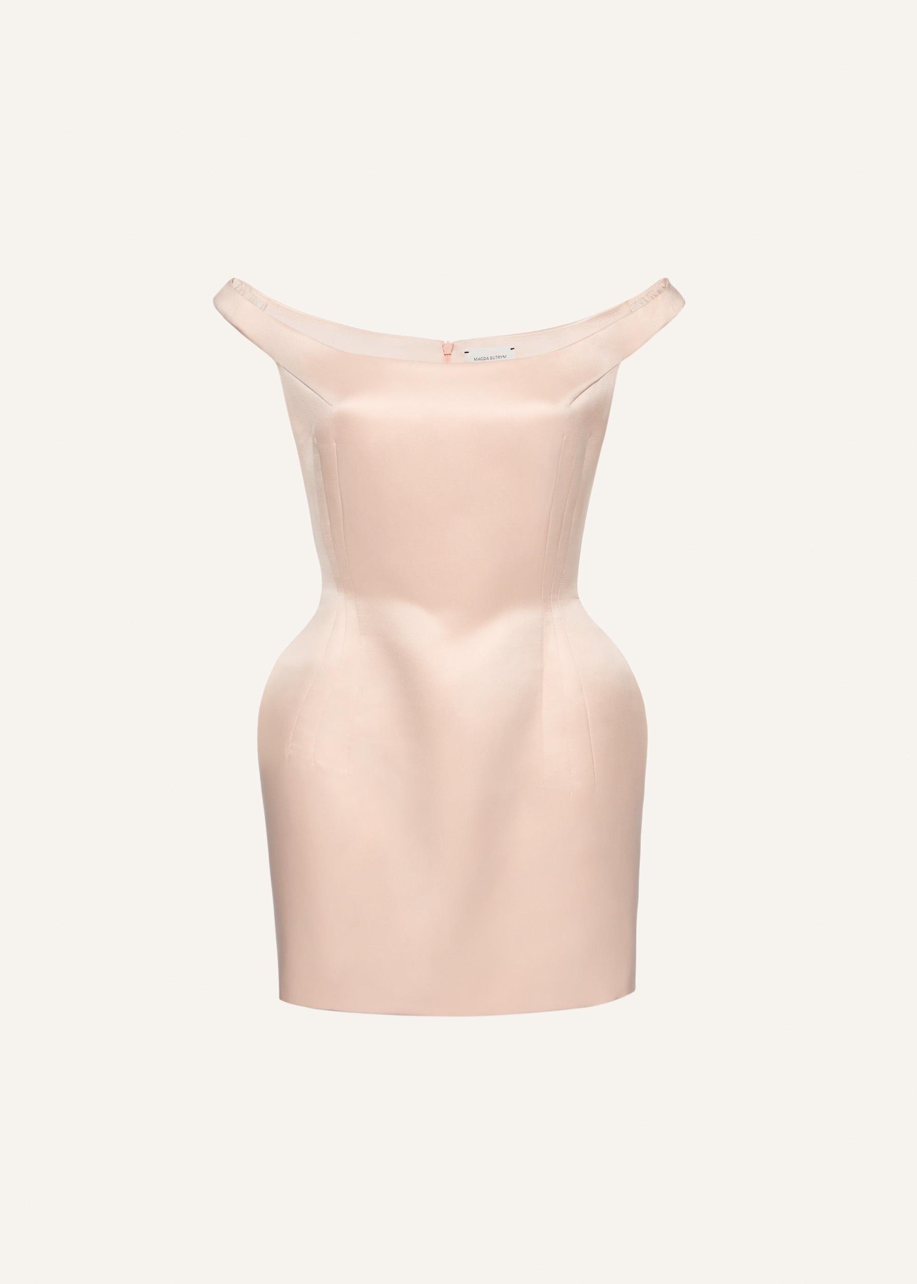 Off-shoulder hip pad midi dress in orange Product Image