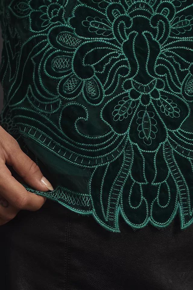 The Lainie High-Neck Lace Cutwork Blouse: Sleeveless Velvet Edition Product Image