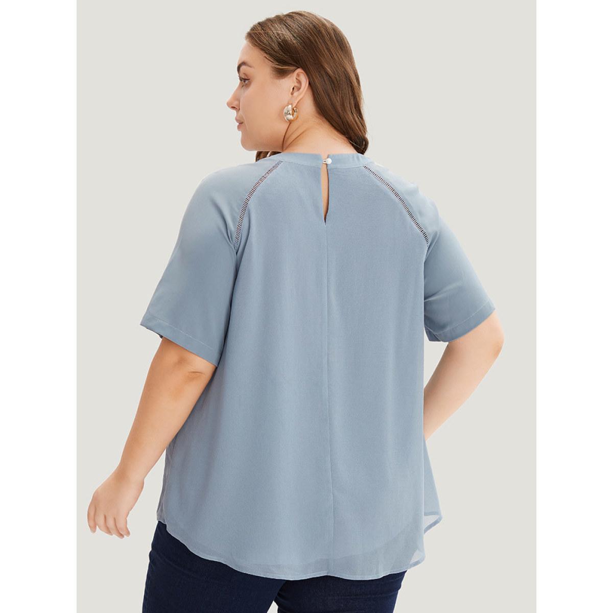 Plus Size Stone Solid Pleated Raglan Sleeve Patchwork Blouse Women Elegant Short sleeve Round Neck Dailywear Blouses BloomChic 22-24/3X Product Image