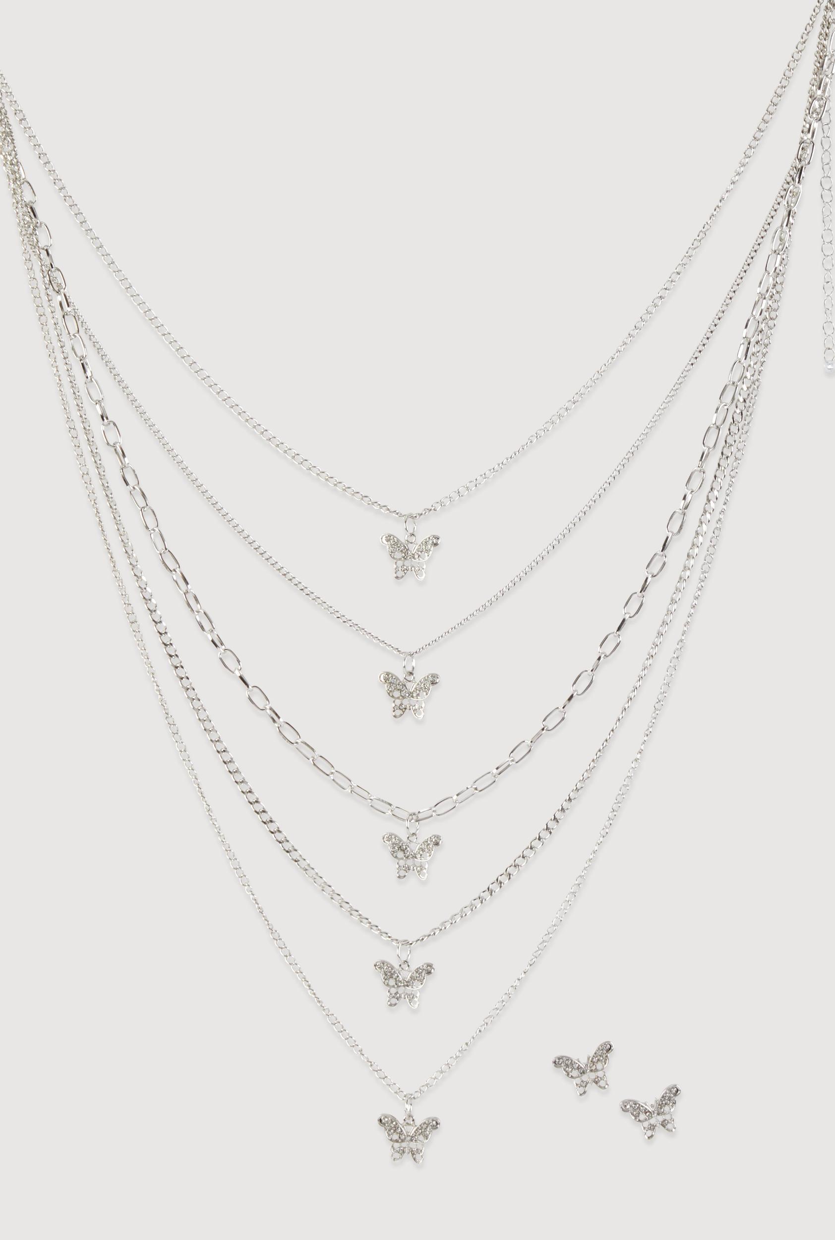 Butterfly Charm Layered Chain Necklace and Earrings Male Product Image