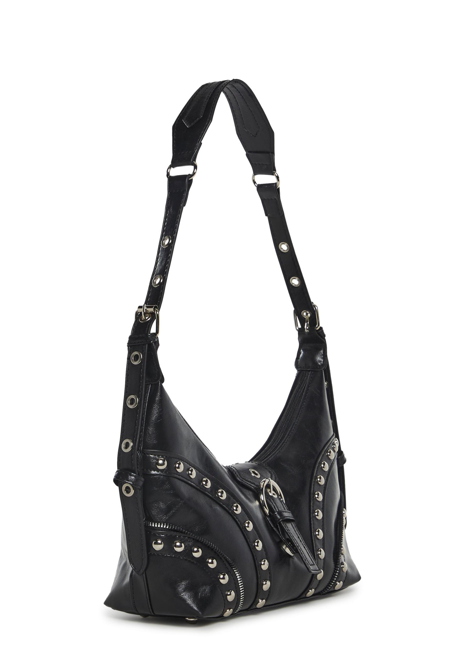 Vegan Leather Matte Studded Shoulder Bag Generation Kiss - Black Product Image