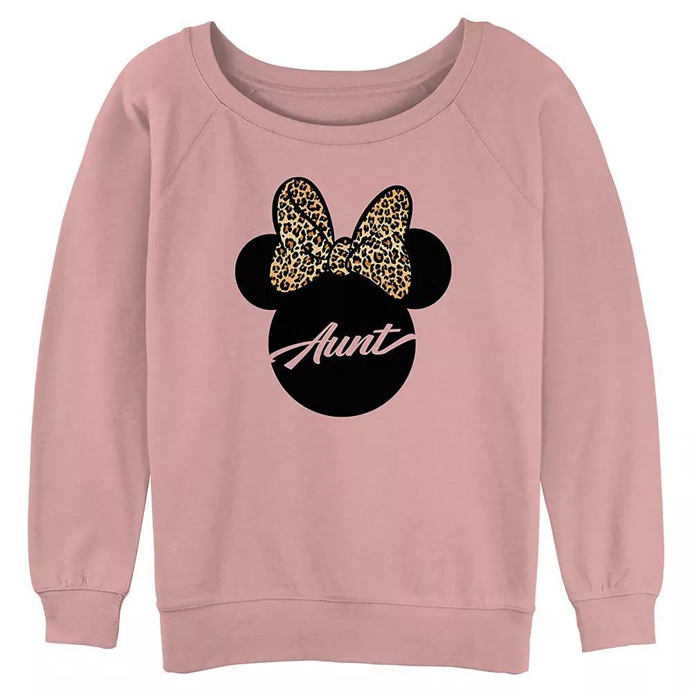 Disney's Minnie Mouse Aunt Leopard Bow Women's Graphic Pullover, Size: Small, Desert Pink Product Image