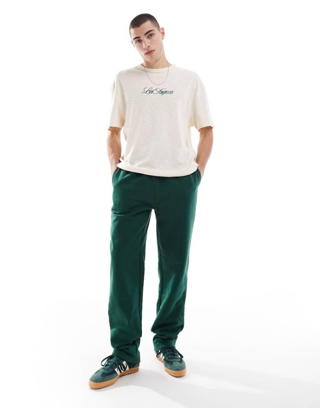ASOS DESIGN premium heavyweight oversized sweatpants 400gsm in dark green Product Image