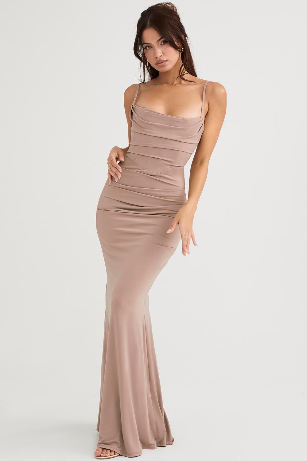 Milena Almond Jersey Corset Maxi Dress Product Image