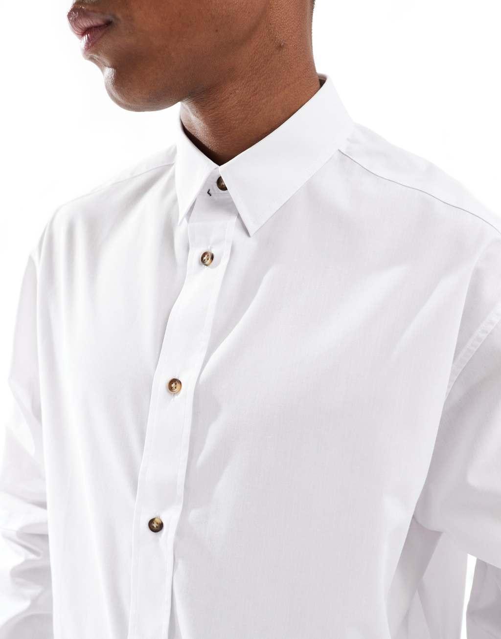 ASOS DESIGN oversized boxy shirt with layered sleeves in white Product Image