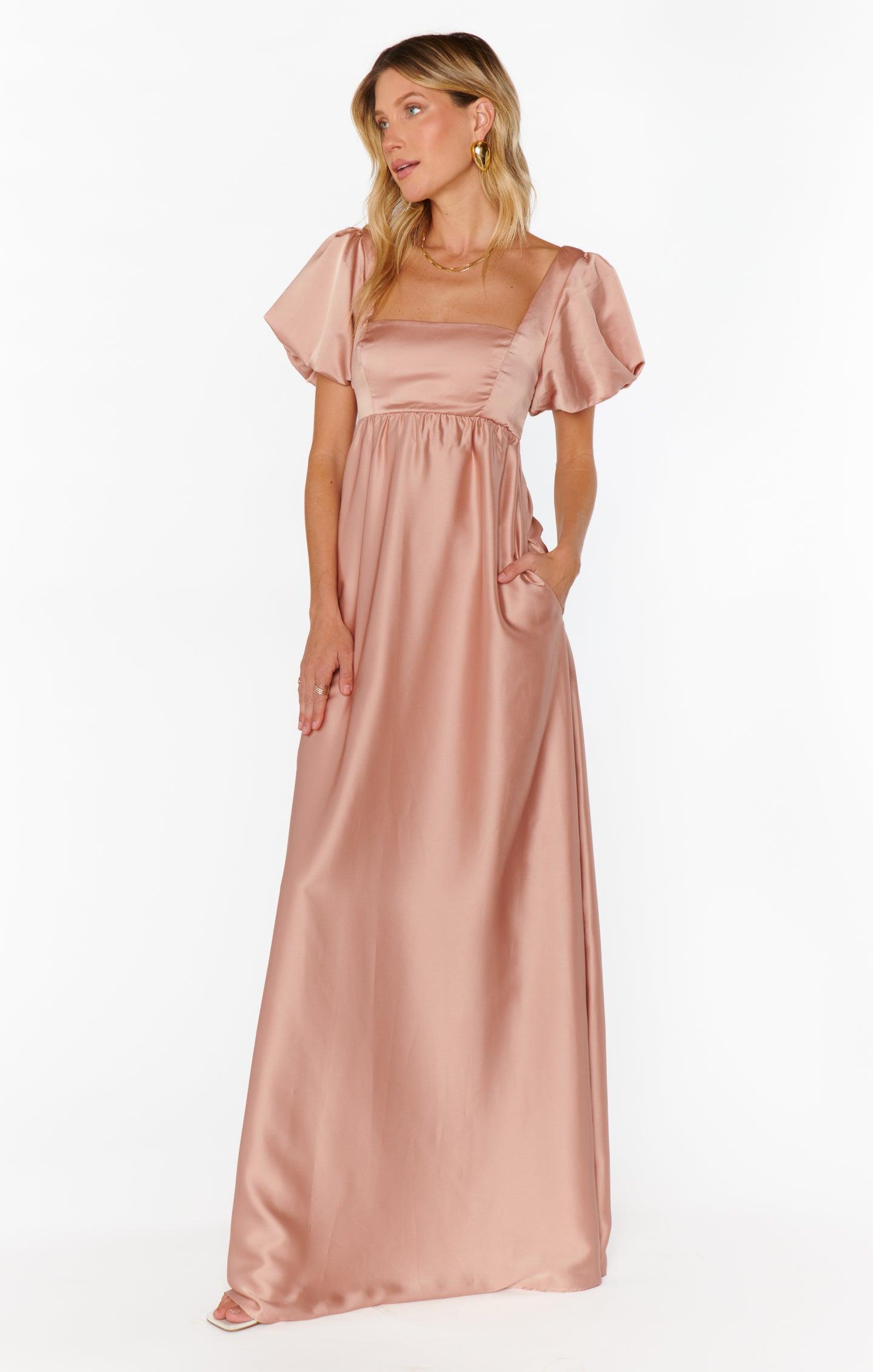 Nora Maxi Dress ~ Rose Gold Luxe Satin Product Image