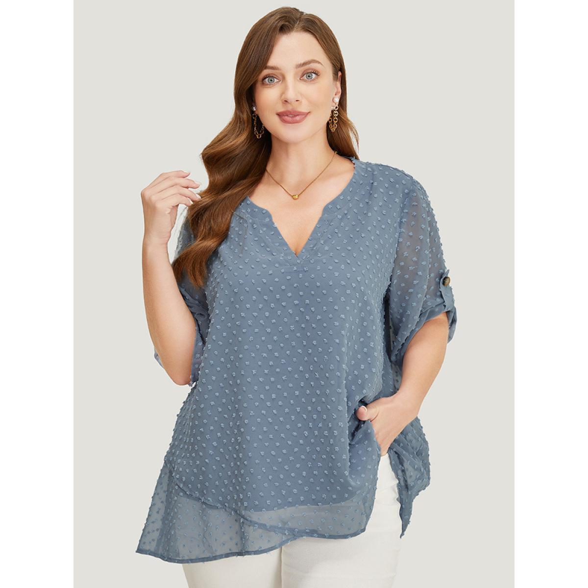 Plus Size Stone Polka Dot Crossover Hem Mesh Cuffed Sleeve Notched Blouse Women Office Half Sleeve Notched collar Dailywear Blouses BloomChic 26/4X Product Image