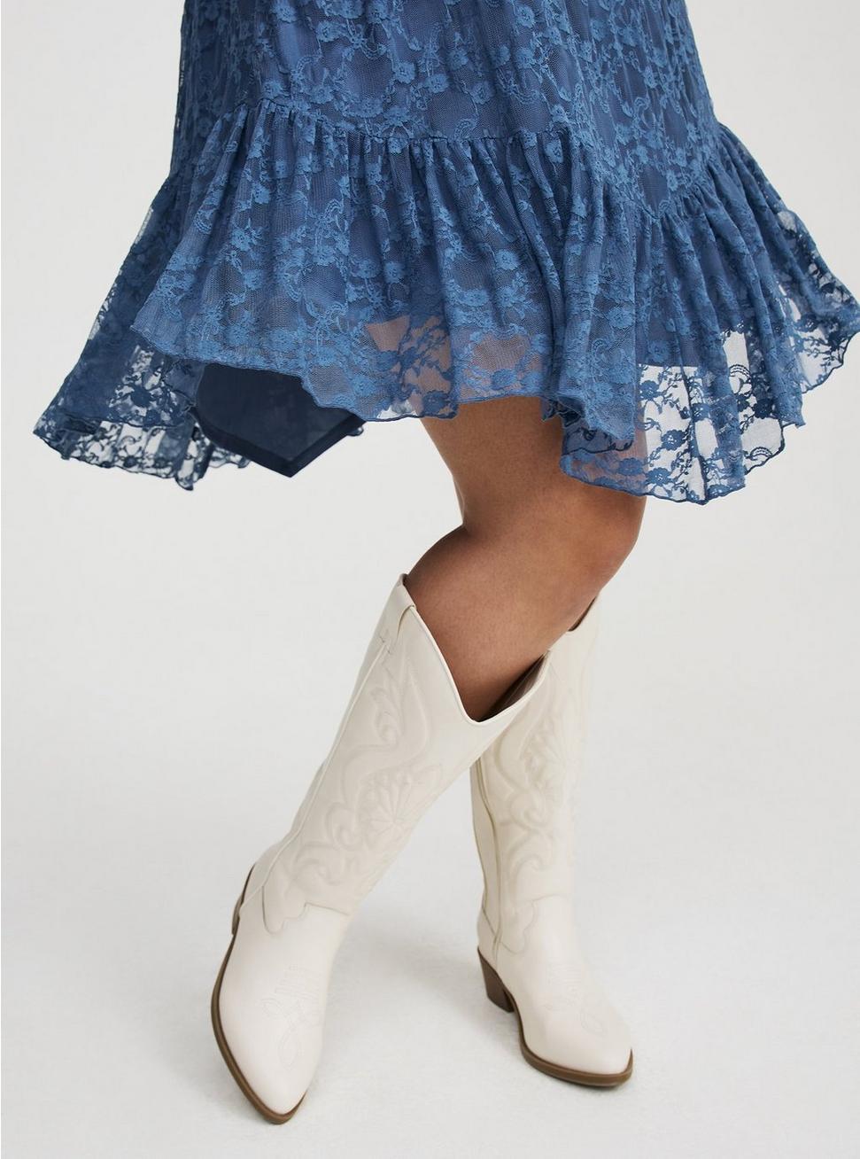 High-Low Stretch Lace Ruffle Dress Product Image